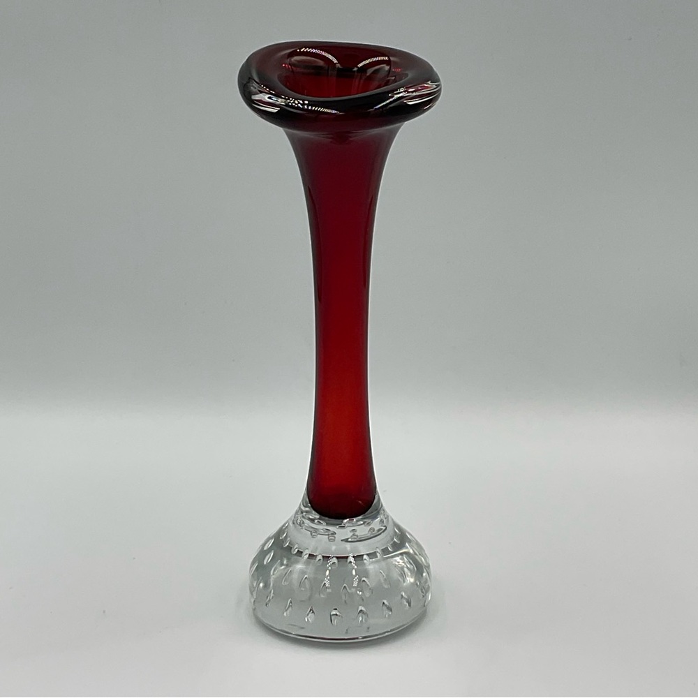 Vintage Aseda Glasbruk Red Glass Vase: Swedish Art Glass, Flower Sleeve, C.1960s
